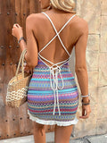 GETADME-2025 Summer Sexy Embroidered Slip Dress Women's Short Sleeveless Lace Trim Backless Party Dress Beach Wedding Evening Dress