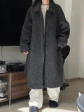 GETADME Women's Thick Warm Woolen Coats Lapel Belt Design Minimalism Long Outwear Outdoors Clothes 2025 Winter New 26C1155