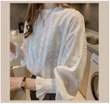 Getadme Vintage style lace shirt Flare sleeve Hollow out White blouse Casual clothing New fashion Women lace Tops Blusa