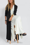 2025 New Solid Color Pullover V-Neck Beach Resort Elegant Long Dress Loose Sleeve Cardigan Casual Two Piece Se t