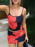 GETADME-Nibber Beach Style Flower Print 2 Piece Set Women Y2K Hipster Sexy Camisole+Peach Hip Skirts Summer Vacation 2025 Trend Clubwear