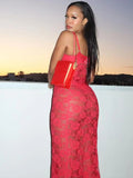 GETADME-Dulzura See Through Ruffled Patchwork Lace Cami Maxi Dress Sleeveless Sexy Long Dress Party Club  Autumn Y2K