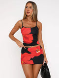GETADME-Nibber Beach Style Flower Print 2 Piece Set Women Y2K Hipster Sexy Camisole+Peach Hip Skirts Summer Vacation 2025 Trend Clubwear