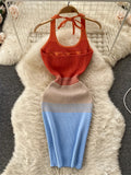 Robe moulante dos nu à blocs de couleurs pour femme GETADME-2025, sexy et tendance, idéale pour le printemps et l'été. Robe courte d'été.