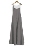 Women's Summer Sleeveless Jumpsuit Solid Color Wide Leg Bib Overalls Casual Loose Cotton Linen Straps Dungaree