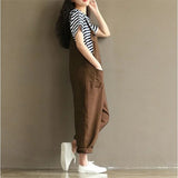 Fashion Women Casual Loose Solid Jumpsuit Spring Strap Dungaree Harem Trousers with Pockets Overalls Plus Size 5XL