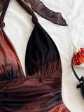 GETADME-2025 Europe and the United States Fashion Gauze Printed Neck Sleeveless Sexy Tight Deep V Short Sexy Pure Backless Dress