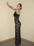 GETADME-Dulzura See Through Ruffled Patchwork Lace Cami Maxi Dress Sleeveless Sexy Long Dress Party Club  Autumn Y2K