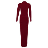 솔리드 섹시 드레스 여성 가을 ​​신상품 스트리트 패션 폴드 O넥 긴팔 캐주얼 슬림 맥시 드레스 우아한 니트 드레스