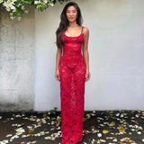 GETADME-Dulzura See Through Ruffled Patchwork Lace Cami Maxi Dress Sleeveless Sexy Long Dress Party Club  Autumn Y2K