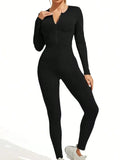 Getadme Fall new hot sale sexy bodysuit for women solid color ribbed long sleeve zipper bodycon sporty clothing rompers women's jumpsuit