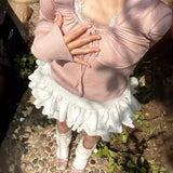 Getadme Women Kawaii Lolita Shorts Skirt 2025 Summer Ruffles Layered Patchwork High Waist Mini Skirts Girl Sweet White Pleated Skirt