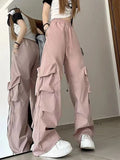 GETADME Women Y2K Cargo Pants High Waist Streetwear Hip Hop Trousers Female Big Pockets Casual Low Waist Drawstring Baggy Sweatpants