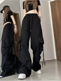 GETADME Women Y2K Cargo Pants High Waist Streetwear Hip Hop Trousers Female Big Pockets Casual Low Waist Drawstring Baggy Sweatpants