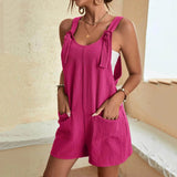 GETADME 여성용 민소매 바디 여름 캐주얼 서스펜더 숏 점프수트 기질 포켓 스트레이트 팬츠 패션 통근 여성 의류