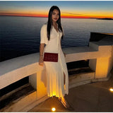 GETADME 우아한 니트 패치워크 미디 드레스 여성용 반팔 하이웨이스트 캐주얼 싱글 브레스트 커비 드레스 여름 블랙 살구색