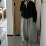 GETADME Oversize Woman Grey Black Sweatpants Y2K Korean Streetwear Loose Casual Jogger Pants High Waist All Match Drawstring Trousers