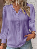 GETADME Long Sleeve V-Neck Fine Elegant Woman Shirts Lace Spliced Hollow Office Lady Blouses Youthful Fashion Loose Streetwear Tops