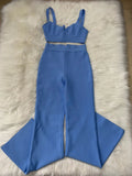 GETADME 2025 Women New Arrival Sexy Low cut Strap Bra Top+High Waist Flare Pants Two Piece Bandage Set Elgant Fashion Party Wear Vintage