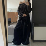 GETADME Oversize Woman Grey Black Sweatpants Y2K Korean Streetwear Loose Casual Jogger Pants High Waist All Match Drawstring Trousers