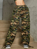 GETADME Fashionable and casual multi pocket tied loose wide leg work pants