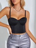 GETADME 2025 Fashion Women Sexy Style Fishbone Design Going Out Solid Bustier Crop Corse Tight Cami Spaghetti Strap Top