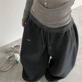 GETADME Oversize Woman Grey Black Sweatpants Y2K Korean Streetwear Loose Casual Jogger Pants High Waist All Match Drawstring Trousers