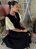 GETADME Elegant Knitted Single Breasted Midi Dress Women's Fashion Patchwork Curvy Dresses Female Casual 2025 Spring Summer Apricot New