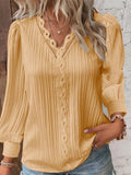 GETADME Long Sleeve V-Neck Fine Elegant Woman Shirts Lace Spliced Hollow Office Lady Blouses Youthful Fashion Loose Streetwear Tops