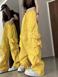 GETADME Women Y2K Cargo Pants High Waist Streetwear Hip Hop Trousers Female Big Pockets Casual Low Waist Drawstring Baggy Sweatpants