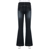 GETADME Rockmore Vintage Flare Jeans Women Low Rise Fashion Washed Jean Pants Y2K Aesthetic High Street Denim Trousers Korean Casual New