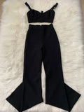 GETADME 2025 Women New Arrival Sexy Low cut Strap Bra Top+High Waist Flare Pants Two Piece Bandage Set Elgant Fashion Party Wear Vintage