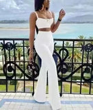 GETADME 2025 Women New Arrival Sexy Low cut Strap Bra Top+High Waist Flare Pants Two Piece Bandage Set Elgant Fashion Party Wear Vintage