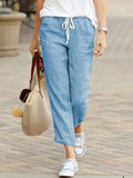 GETADME Women Elegant Simple Pants Fashion Drawstring Design Solid Color Cropped Pants Loose Causal Elastic Waist Office Lady Trousers