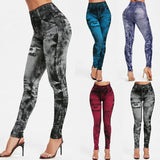 GETADME Women Imitation Jeans Stretch Leggings Fashion Sexy Slim Push Up Lady Gym Leggings Causal Simple High Waist Streetwear Leggings