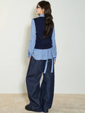 GETADME ADAgirl Dark Blue Sweater Vest Women Sleeveless Cropped Knitted Jumpers Preppy Style Autumn Winter Crochet Flower Clothes Chic