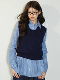 GETADME ADAgirl Dark Blue Sweater Vest Women Sleeveless Cropped Knitted Jumpers Preppy Style Autumn Winter Crochet Flower Clothes Chic