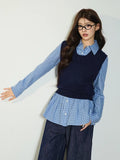 GETADME ADAgirl Dark Blue Sweater Vest Women Sleeveless Cropped Knitted Jumpers Preppy Style Autumn Winter Crochet Flower Clothes Chic
