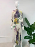 GETADME Miyake Pleated Set 2025 Spring New Half High Collar Long Sleeves Slim T-shirt&Loose A-line Skirts Women 2 Piece Sets 9A305