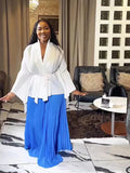 GETADME ANLAN Pleated Two Piece Sets 2025 New Lapel Belt Top&High Waist Folds A-line Skirt Wedding Evening Party Women's Clothing 9A2025