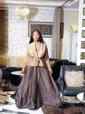 GETADME ANLAN Pleated Two Piece Sets 2025 New Lapel Belt Top&High Waist Folds A-line Skirt Wedding Evening Party Women's Clothing 9A2025