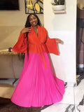 GETADME ANLAN Pleated Two Piece Sets 2025 New Lapel Belt Top&High Waist Folds A-line Skirt Wedding Evening Party Women's Clothing 9A2025