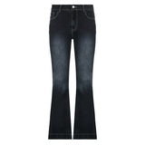 GETADME Rockmore Vintage Flare Jeans Women Low Rise Fashion Washed Jean Pants Y2K Aesthetic High Street Denim Trousers Korean Casual New