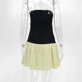 GETADME 섹시한 블랙 여성 드레스 새로운 여름 섹시한 스트랩리스 우아한 A라인 드레스 패션 패치워크 캐주얼 슬림 레이디 니트 미니 드레스