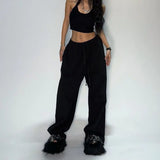 GETADME Oversize Woman Grey Black Sweatpants Y2K Korean Streetwear Loose Casual Jogger Pants High Waist All Match Drawstring Trousers