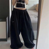 GETADME Oversize Woman Grey Black Sweatpants Y2K Korean Streetwear Loose Casual Jogger Pants High Waist All Match Drawstring Trousers