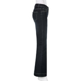 GETADME Rockmore Vintage Flare Jeans Women Low Rise Fashion Washed Jean Pants Y2K Aesthetic High Street Denim Trousers Korean Casual New