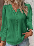 GETADME Long Sleeve V-Neck Fine Elegant Woman Shirts Lace Spliced Hollow Office Lady Blouses Youthful Fashion Loose Streetwear Tops