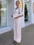 GETADME Absobe Autumn Winter Loose Pants Leisure Suit Women Flare Sleeve Crop Cardigan Top Lace-up Solid 2 Piece Set Fashion Outfit