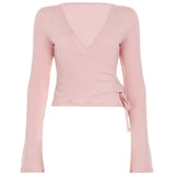 GETADME Absobe Autumn Winter Loose Pants Leisure Suit Women Flare Sleeve Crop Cardigan Top Lace-up Solid 2 Piece Set Fashion Outfit
